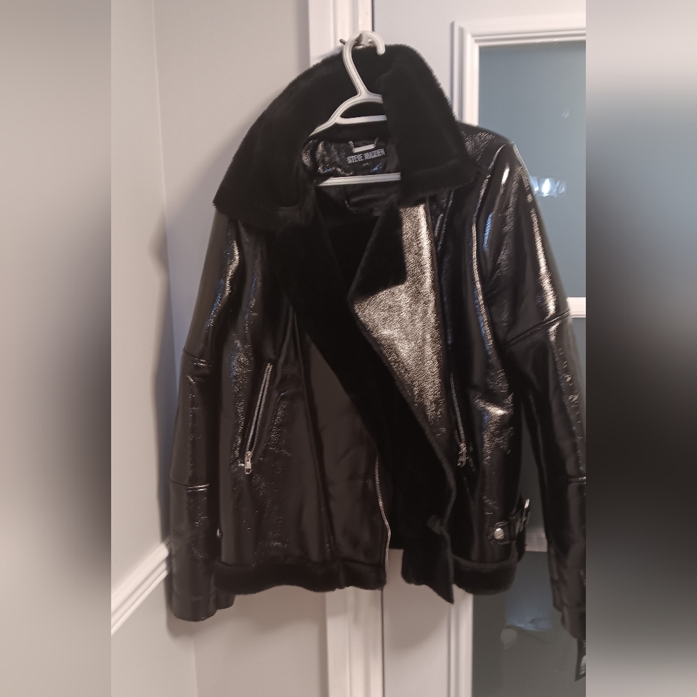 NEW XL women's Steve Madden shiny black leather jacket . *Tags on*